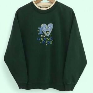Embroidered “I Love My Grand Kids” Dark Green Crewneck